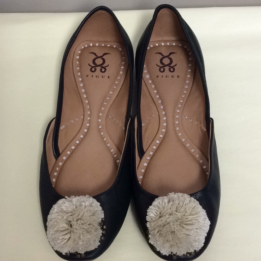 Figue Black Ballet Pom Pom Flats